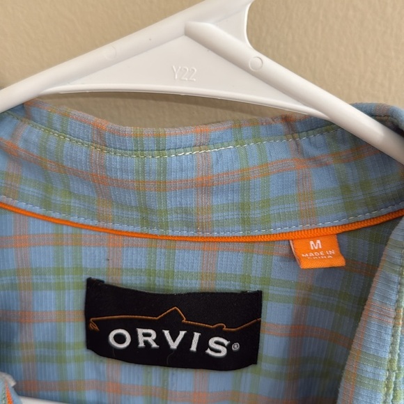 Orvis Plaid Button Down Lightweight Fishing Shirt Blue Orange - Picture 5 of 9